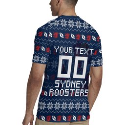Personalized Sydney Roosters Christmas Rugby Jersey Australian Rugby Fans - Pixelated Ugly Xmas Pattern Mascot Santa