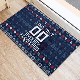 Personalized Sydney Roosters Christmas Rubber Doormat Australian Rugby Fans - Pixelated Ugly Xmas Pattern Mascot Santa