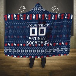 Personalized Sydney Roosters Christmas Hooded Blanket Australian Rugby Fans - Pixelated Ugly Xmas Pattern Mascot Santa