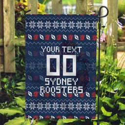 Personalized Sydney Roosters Christmas Garden Flag Australian Rugby Fans - Pixelated Ugly Xmas Pattern Mascot Santa
