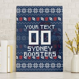 Personalized Sydney Roosters Christmas Canvas Wall Art Australian Rugby Fans - Pixelated Ugly Xmas Pattern Mascot Santa