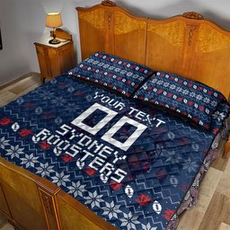 Personalized Sydney Roosters Christmas Quilt Bed Set Australian Rugby Fans - Pixelated Ugly Xmas Pattern Mascot Santa