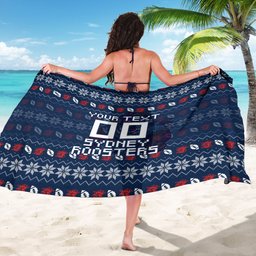 Personalized Sydney Roosters Christmas Sarong Australian Rugby Fans - Pixelated Ugly Xmas Pattern Mascot Santa