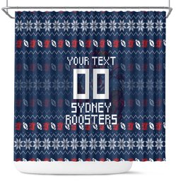Personalized Sydney Roosters Christmas Shower Curtain Australian Rugby Fans - Pixelated Ugly Xmas Pattern Mascot Santa