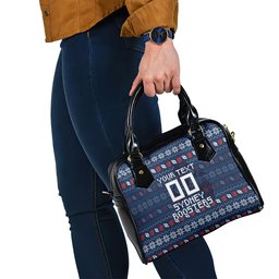 Personalized Sydney Roosters Christmas Shoulder Handbag Australian Rugby Fans - Pixelated Ugly Xmas Pattern Mascot Santa