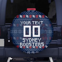 Personalized Sydney Roosters Christmas Spare Tire Cover Australian Rugby Fans - Pixelated Ugly Xmas Pattern Mascot Santa