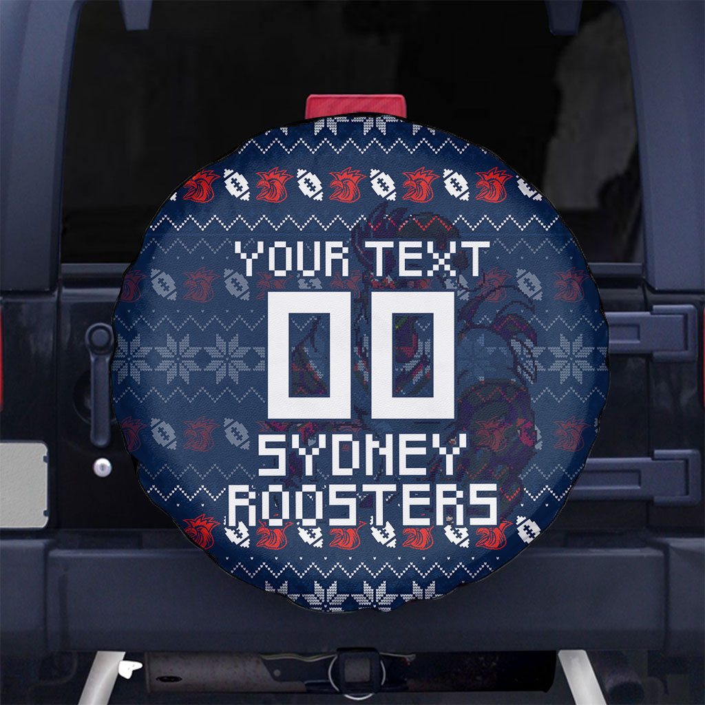 Personalized Sydney Roosters Christmas Spare Tire Cover Australian Rugby Fans - Pixelated Ugly Xmas Pattern Mascot Santa