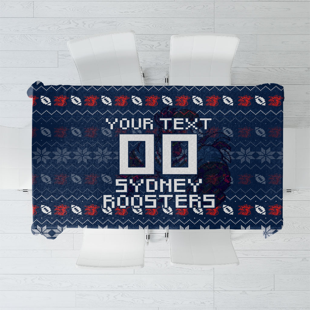 Personalized Sydney Roosters Christmas Tablecloth Australian Rugby Fans - Pixelated Ugly Xmas Pattern Mascot Santa