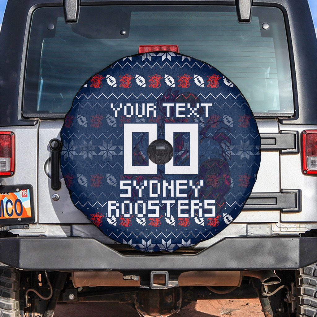 Personalized Sydney Roosters Christmas Spare Tire Cover Australian Rugby Fans - Pixelated Ugly Xmas Pattern Mascot Santa