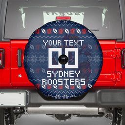 Personalized Sydney Roosters Christmas Spare Tire Cover Australian Rugby Fans - Pixelated Ugly Xmas Pattern Mascot Santa