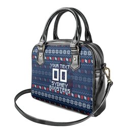 Personalized Sydney Roosters Christmas Shoulder Handbag Australian Rugby Fans - Pixelated Ugly Xmas Pattern Mascot Santa