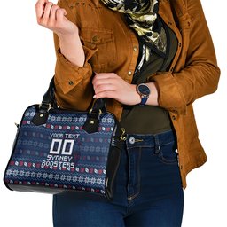Personalized Sydney Roosters Christmas Shoulder Handbag Australian Rugby Fans - Pixelated Ugly Xmas Pattern Mascot Santa