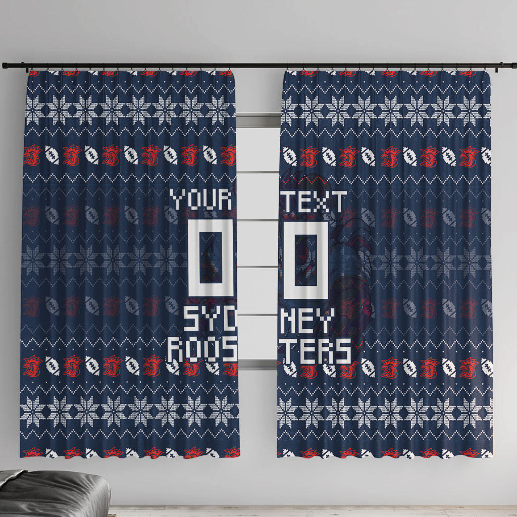 Personalized Sydney Roosters Christmas Window Curtain Australian Rugby Fans - Pixelated Ugly Xmas Pattern Mascot Santa