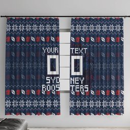 Personalized Sydney Roosters Christmas Window Curtain Australian Rugby Fans - Pixelated Ugly Xmas Pattern Mascot Santa