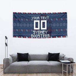 Personalized Sydney Roosters Christmas Tapestry Australian Rugby Fans - Pixelated Ugly Xmas Pattern Mascot Santa