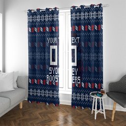 Personalized Sydney Roosters Christmas Window Curtain Australian Rugby Fans - Pixelated Ugly Xmas Pattern Mascot Santa