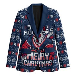 Personalized Sydney Roosters Christmas Blazer Australian Rugby Fans - Pixelated Ugly Xmas Pattern Mascot Santa