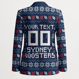 Personalized Sydney Roosters Christmas Blazer Australian Rugby Fans - Pixelated Ugly Xmas Pattern Mascot Santa
