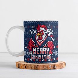 Personalized Sydney Roosters Christmas Ceramic Mug Australian Rugby Fans - Pixelated Ugly Xmas Pattern Mascot Santa