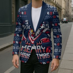 Personalized Sydney Roosters Christmas Blazer Australian Rugby Fans - Pixelated Ugly Xmas Pattern Mascot Santa
