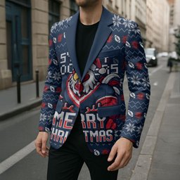Personalized Sydney Roosters Christmas Blazer Australian Rugby Fans - Pixelated Ugly Xmas Pattern Mascot Santa