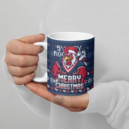 Personalized Sydney Roosters Christmas Ceramic Mug Australian Rugby Fans - Pixelated Ugly Xmas Pattern Mascot Santa