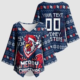 Personalized Sydney Roosters Christmas Kimono Sleeve Blouse Australian Rugby Fans - Pixelated Ugly Xmas Pattern Mascot Santa