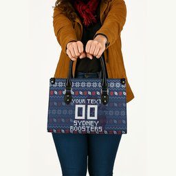Personalized Sydney Roosters Christmas Leather Bag Australian Rugby Fans - Pixelated Ugly Xmas Pattern Mascot Santa