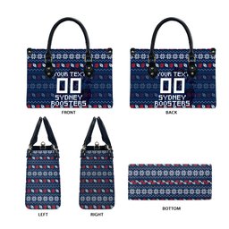Personalized Sydney Roosters Christmas Leather Bag Australian Rugby Fans - Pixelated Ugly Xmas Pattern Mascot Santa