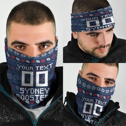 Personalized Sydney Roosters Christmas Neck Gaiter Australian Rugby Fans - Pixelated Ugly Xmas Pattern Mascot Santa