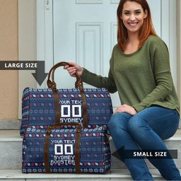 Personalized Sydney Roosters Christmas Travel Bag Australian Rugby Fans - Pixelated Ugly Xmas Pattern Mascot Santa