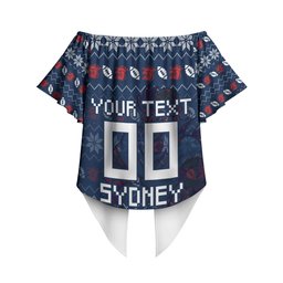 Personalized Sydney Roosters Christmas Off Shoulder Wrap Waist Top Australian Rugby Fans - Pixelated Ugly Xmas Pattern Mascot Santa