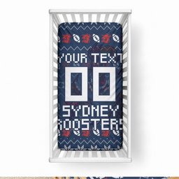 Personalized Sydney Roosters Christmas Baby Bed Cover Australian Rugby Fans - Pixelated Ugly Xmas Pattern Mascot Santa