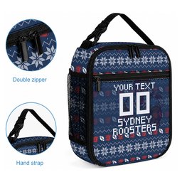 Personalized Sydney Roosters Christmas Lunch Bag Australian Rugby Fans - Pixelated Ugly Xmas Pattern Mascot Santa