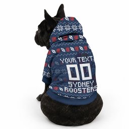 Personalized Sydney Roosters Christmas Pet Hoodie Australian Rugby Fans - Pixelated Ugly Xmas Pattern Mascot Santa