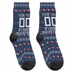 Personalized Sydney Roosters Christmas Crew Socks Australian Rugby Fans - Pixelated Ugly Xmas Pattern Mascot Santa