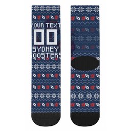 Personalized Sydney Roosters Christmas Crew Socks Australian Rugby Fans - Pixelated Ugly Xmas Pattern Mascot Santa