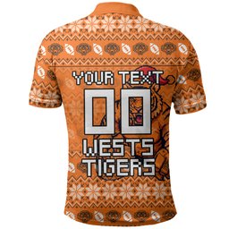 Personalized Wests Tigers Christmas Polo Shirt Australian Rugby Fans - Pixelated Ugly Xmas Pattern Mascot Santa