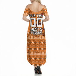 Personalized Wests Tigers Christmas Summer Maxi Dress Australian Rugby Fans - Pixelated Ugly Xmas Pattern Mascot Santa