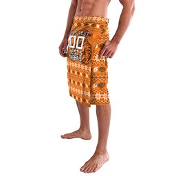 Personalized Wests Tigers Christmas Lavalava Australian Rugby Fans - Pixelated Ugly Xmas Pattern Mascot Santa