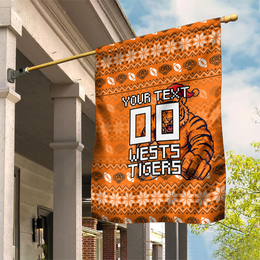 Personalized Wests Tigers Christmas Garden Flag Australian Rugby Fans - Pixelated Ugly Xmas Pattern Mascot Santa