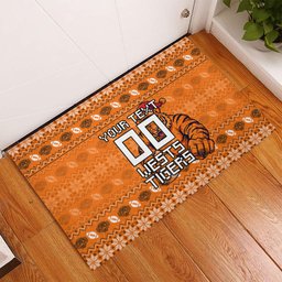 Personalized Wests Tigers Christmas Rubber Doormat Australian Rugby Fans - Pixelated Ugly Xmas Pattern Mascot Santa