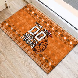 Personalized Wests Tigers Christmas Rubber Doormat Australian Rugby Fans - Pixelated Ugly Xmas Pattern Mascot Santa
