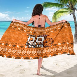 Personalized Wests Tigers Christmas Sarong Australian Rugby Fans - Pixelated Ugly Xmas Pattern Mascot Santa