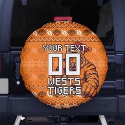 Personalized Wests Tigers Christmas Spare Tire Cover Australian Rugby Fans - Pixelated Ugly Xmas Pattern Mascot Santa