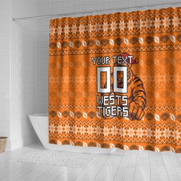 Personalized Wests Tigers Christmas Shower Curtain Australian Rugby Fans - Pixelated Ugly Xmas Pattern Mascot Santa