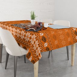 Personalized Wests Tigers Christmas Tablecloth Australian Rugby Fans - Pixelated Ugly Xmas Pattern Mascot Santa