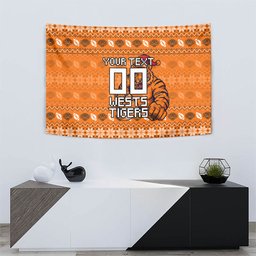 Personalized Wests Tigers Christmas Tapestry Australian Rugby Fans - Pixelated Ugly Xmas Pattern Mascot Santa