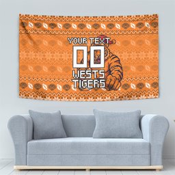 Personalized Wests Tigers Christmas Tapestry Australian Rugby Fans - Pixelated Ugly Xmas Pattern Mascot Santa