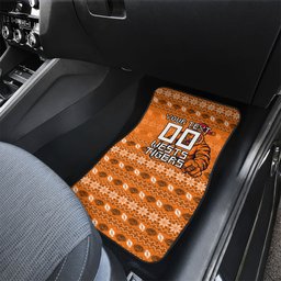 Personalized Wests Tigers Christmas Car Mats Australian Rugby Fans - Pixelated Ugly Xmas Pattern Mascot Santa